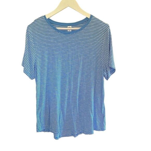 Old navy short sleeve striped blue white luxe large blouse - Picture 1 of 6